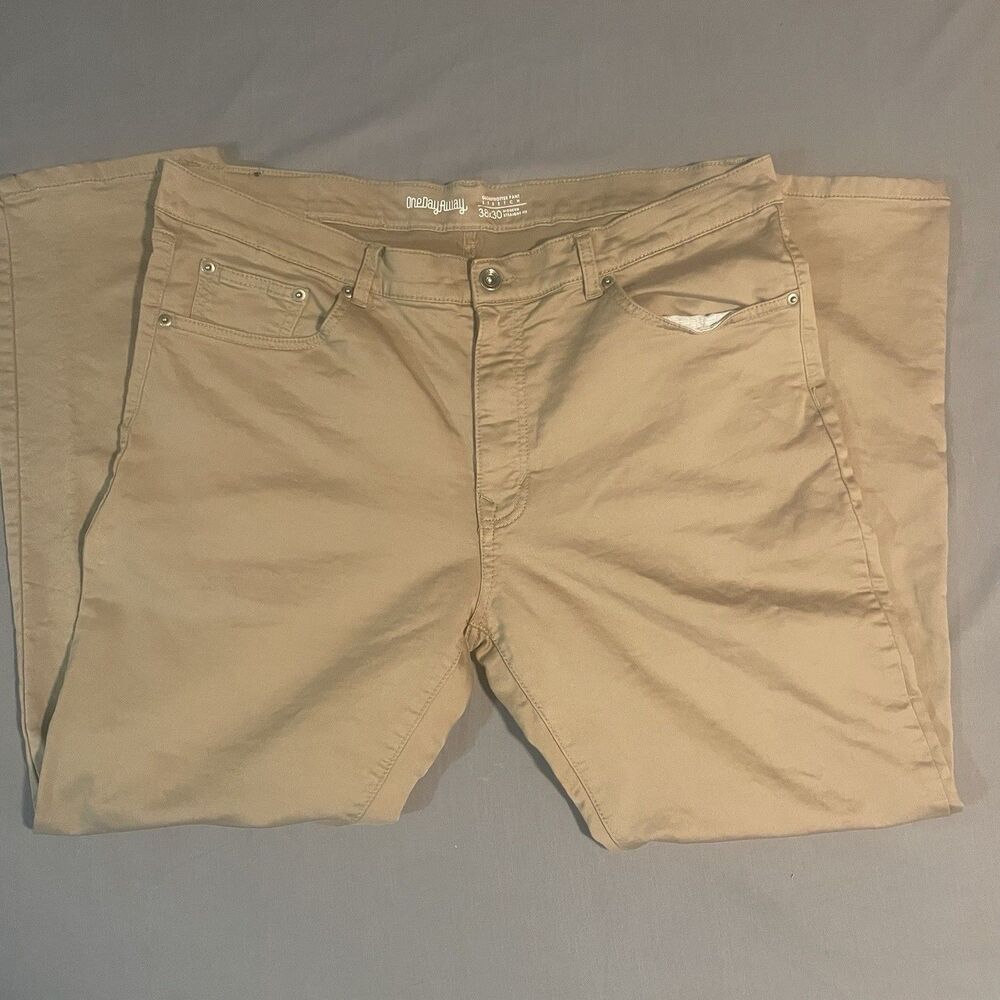 One Day Away Globetrotter Pants Mens 36x30 Beige Stretch Modern Straight Fit